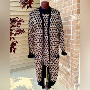 NWOT CHICOS s2 sweater set-chain pattern knit-mock neck tunic/long line cardi